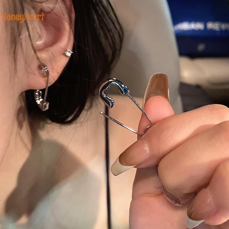 <Honeyheart> 1คู่simple Pin Shape Studต่างหูผู้หญิงPunk Hip Hopสร้างสรรค์คลิปหนีบกระดาษบุคลิกภาพต่างหูแนวโน้มเครื่องประดับของขวัญNice