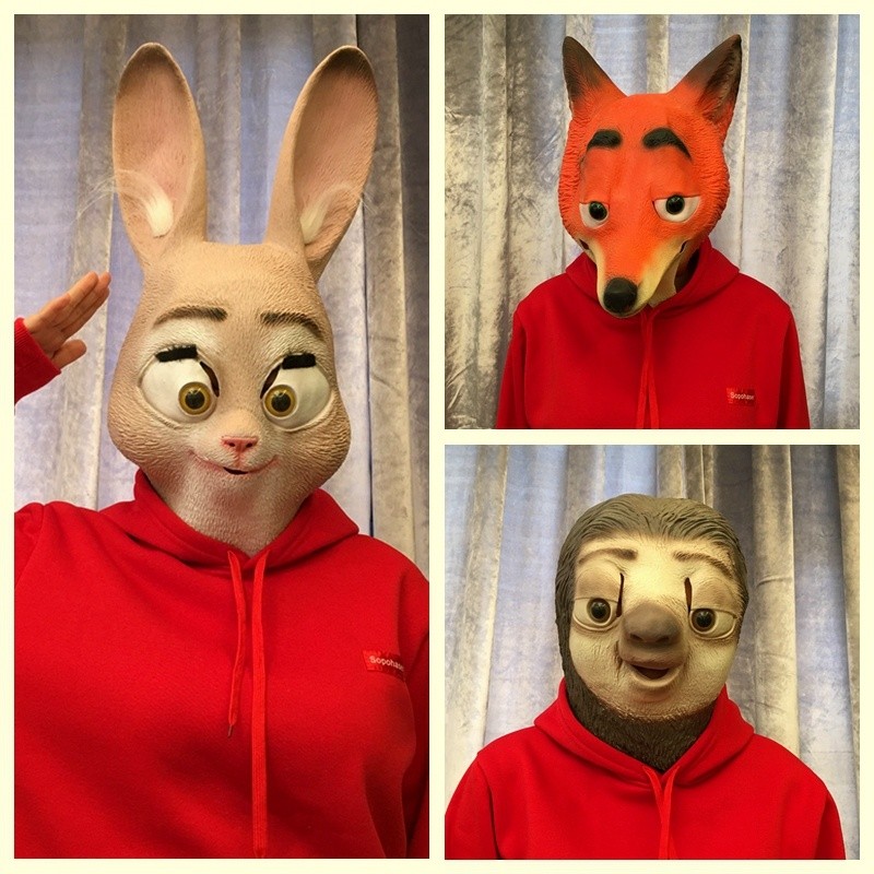 Zootopia NICK Fox HEAD COVER JUDY Rabbit sloth Latex Animal Mask for COSPLAY PARTY