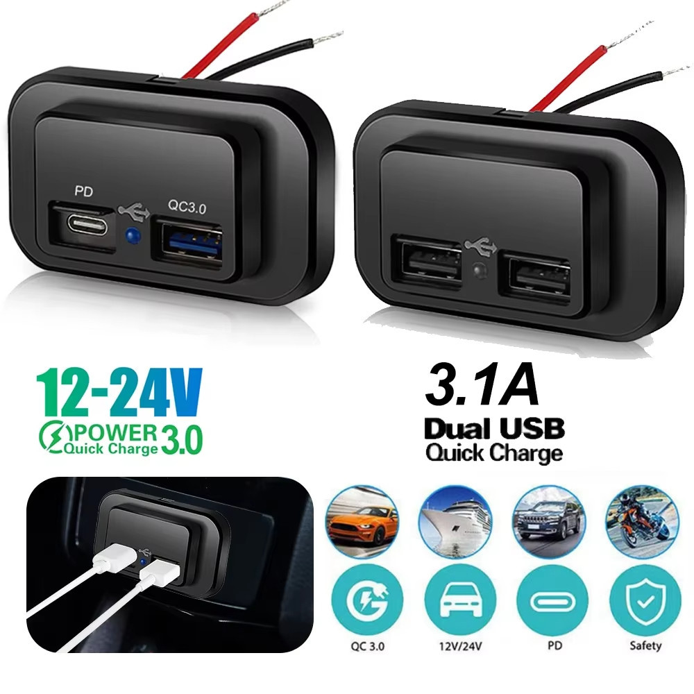 [คลังสินค้าพร้อม] Quick Charge Dual USB Car Charger Socket 12V/24V 3.1A USB ชาร์จ Outlet Power Adapt