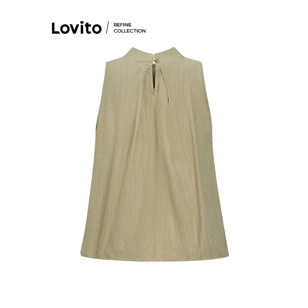 Lovito เสื้อแขนกุดผู้หญิง เบสิก สีพื้น สไตล์หรูหรา LNE77744
