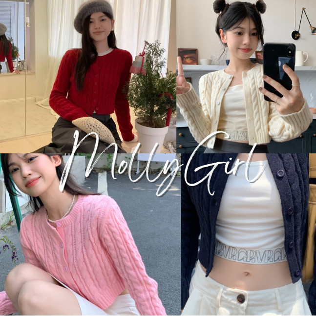 Mollygirl เสื้อไหมพรมงานถักแขนยาว รับลมหนาว คอลใหม่ พร้อมส่ง