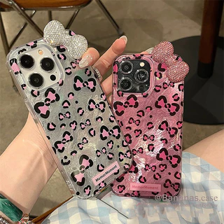 เสือดาวพิมพ์เพชรโบว์เคสโทรศัพท์สําหรับiPhone 17 16 15 14 13 12 11 Pro Max X Xr Xs Max 7 8 Plus SE2020