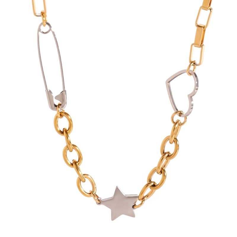 Ww คลิปหนีบกระดาษสร้อยคอ Star Neckwear พร้อม Love Heart Charm เครื่องประดับคอปรับได้