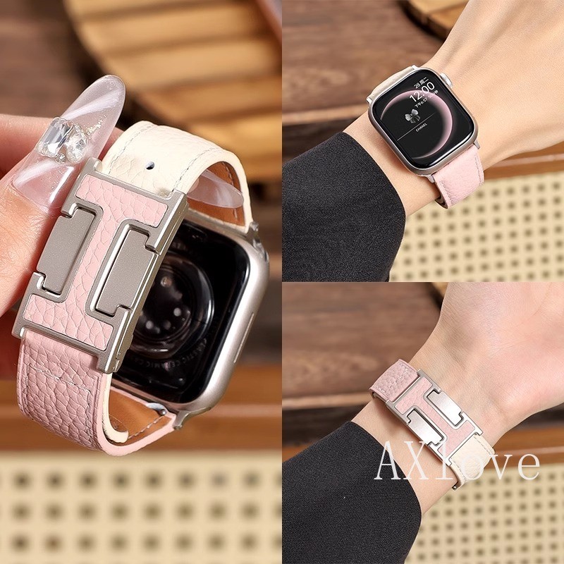 H-รูปแม่เหล็กหนังS11สําหรับApple Watch 10 46 42 Ultra2 49 มม.S11 S11 สําหรับIWatch 10 9 7 8 Se 6 5 4 3 45 มม.41 44 มม.40 38 มม.สร้อยข้อมือลายลิ้นจี่สร้อยข้อมือ