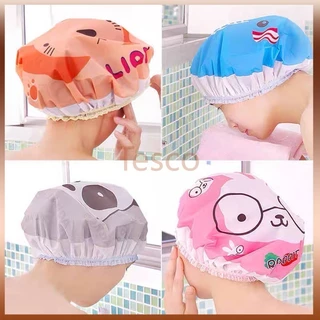 Tesco หมวกคลุมผมอาบน้ํา หมวกผมลายการ์ตูน พลาสติก กันน้ำ แบบหนา