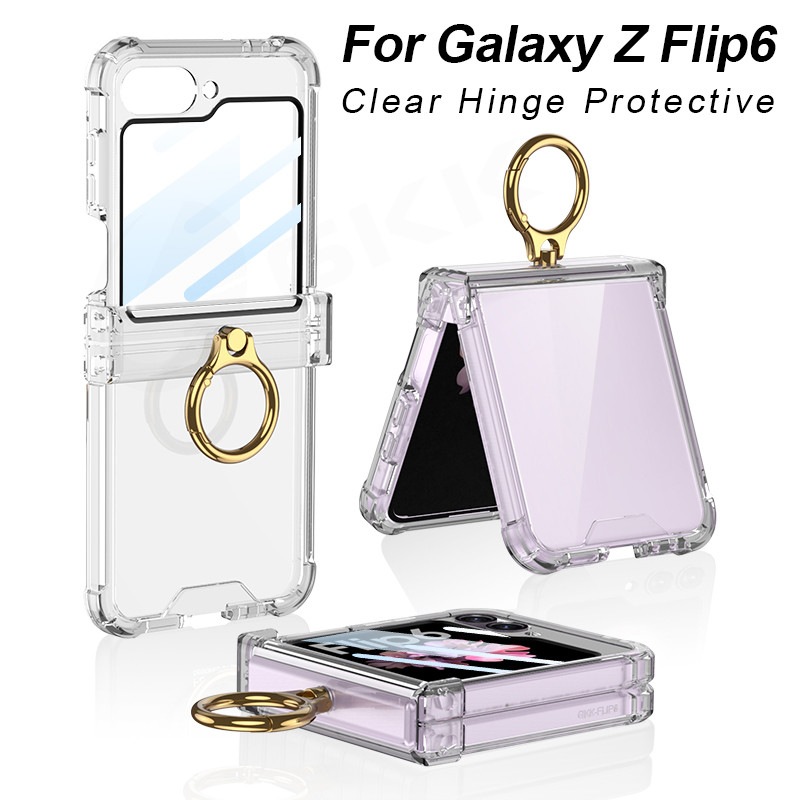 Luken ซิลิโคนถุงลมนิรภัยกันชนนุ่มสําหรับ Samsung Galaxy Z Flip 6 กรณีหน้าจอด้านนอกกระจกบานพับผู้ถือแหวนสําหรับ Galaxy Z Flip6