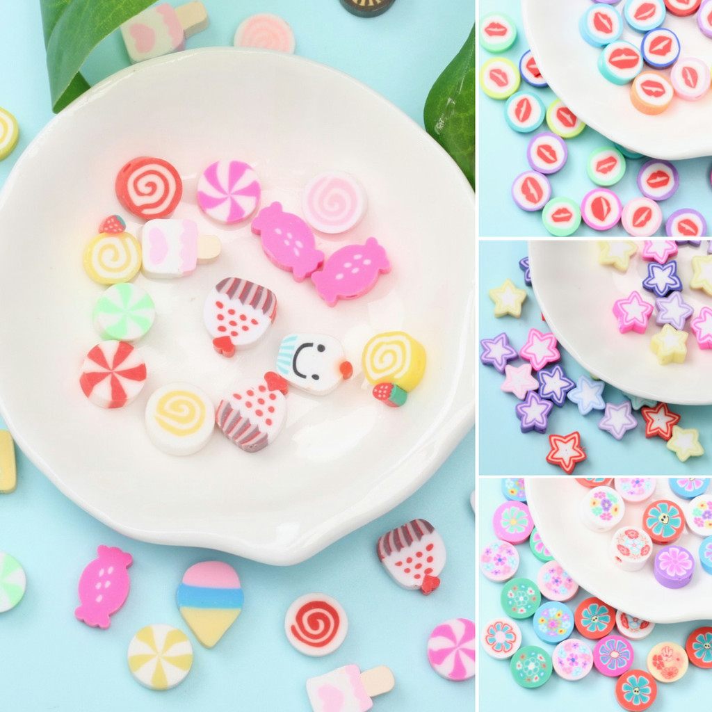 10ชิ้นแฟชั่นดินอ่อนดอกไม้หัวใจหลวมลูกปัด หลากสี ทําเอง เครื่องประดับสร้อยข้อมือพวงกุญแจวัสดุ