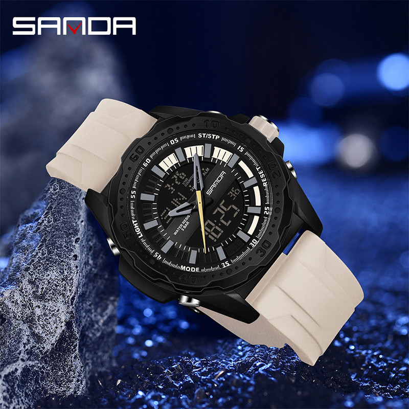 Sanda สีบล็อก Dial Gear Design Multi functional กลางแจ้งกันน้ํานาฬิกาผู้ชาย SD3373-3 ราคา ถูกที่สุด ดีลบีเคเค แกลเลอรีภาพที่ 8