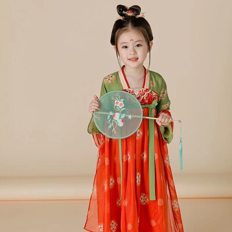 【พร้อมส่งจากจีน】ชุดฮั่นฝู แขนยาว ตรุษจีน สีแดง ชุดจีนโบราญ แบบเจ้าหญิง สวย น่ารัก สำหรับเด็กผู้หญิง