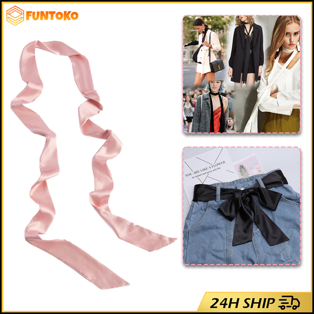 สินค้ามีคุณภาพ 200ซม.ผ้าพันคอยาวริบบิ้น ที่คาดผม เครื่องประดับผูกกระเป๋า สีดำ สีขาว