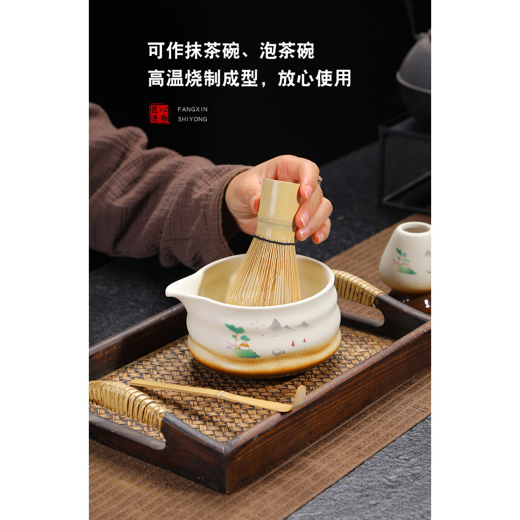 ชามมัทฉะเครื่องปั้นดินเผาหยาบพร้อมปากชุดมัทฉะสไตล์ญี่ปุ่นหม้อชาแปรงไม้ไผ่เซรามิกสมัยราชวงศ์ซ่งพิธีชงชากล่องของขวัญ koae - รูปที่ 4