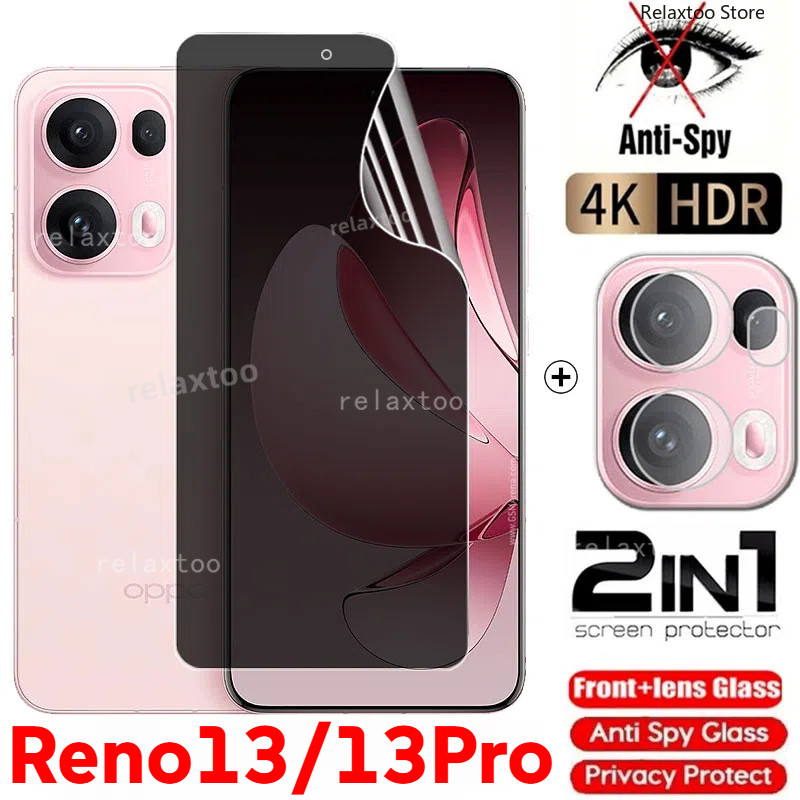 Reno13 Pro 5G 2in1 ความเป็นส่วนตัวหน้าจอฟิล์มไฮโดรเจลนุ่มสําหรับOPPO Reno13 Reno 13 Pro F 13Pro 13F Reno13Pro 5G Anti Spyด้านหน้าHydrogelหน้าจอกล้องกลับเลนส์ป้องกันฟิล์ม
