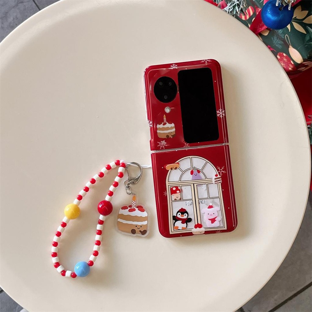 น่ารักเพนกวินหมูสัตว์สีแดงเคสโทรศัพท์เค้กสร้อยข้อมือสําหรับoppoค้นหาn3 Flip N2 Flip N3Flip N2Flipกันกระแทกปกหลัง