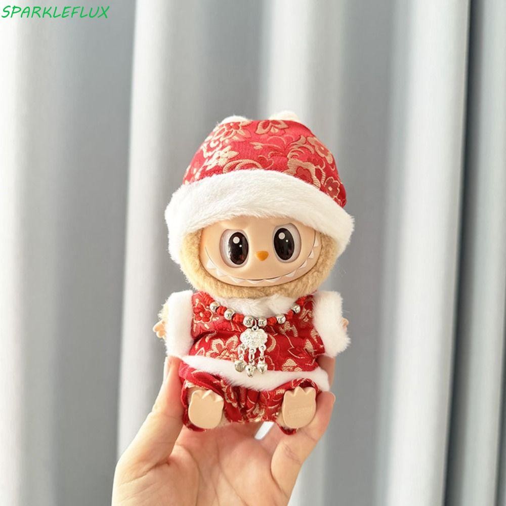 Sparklelux Labubu เสื้อผ้าตุ๊กตา,สร้อยคอเงินผ้าไหมนั่ง Labubu Time ผ้า,เปลี่ยนจีนสีแดงตรุษจีน 17 ซม.ตุ๊กตาตุ๊กตาเสื้อผ้าผ้าฝ้ายตุ๊กตาอุปกรณ์เสริม