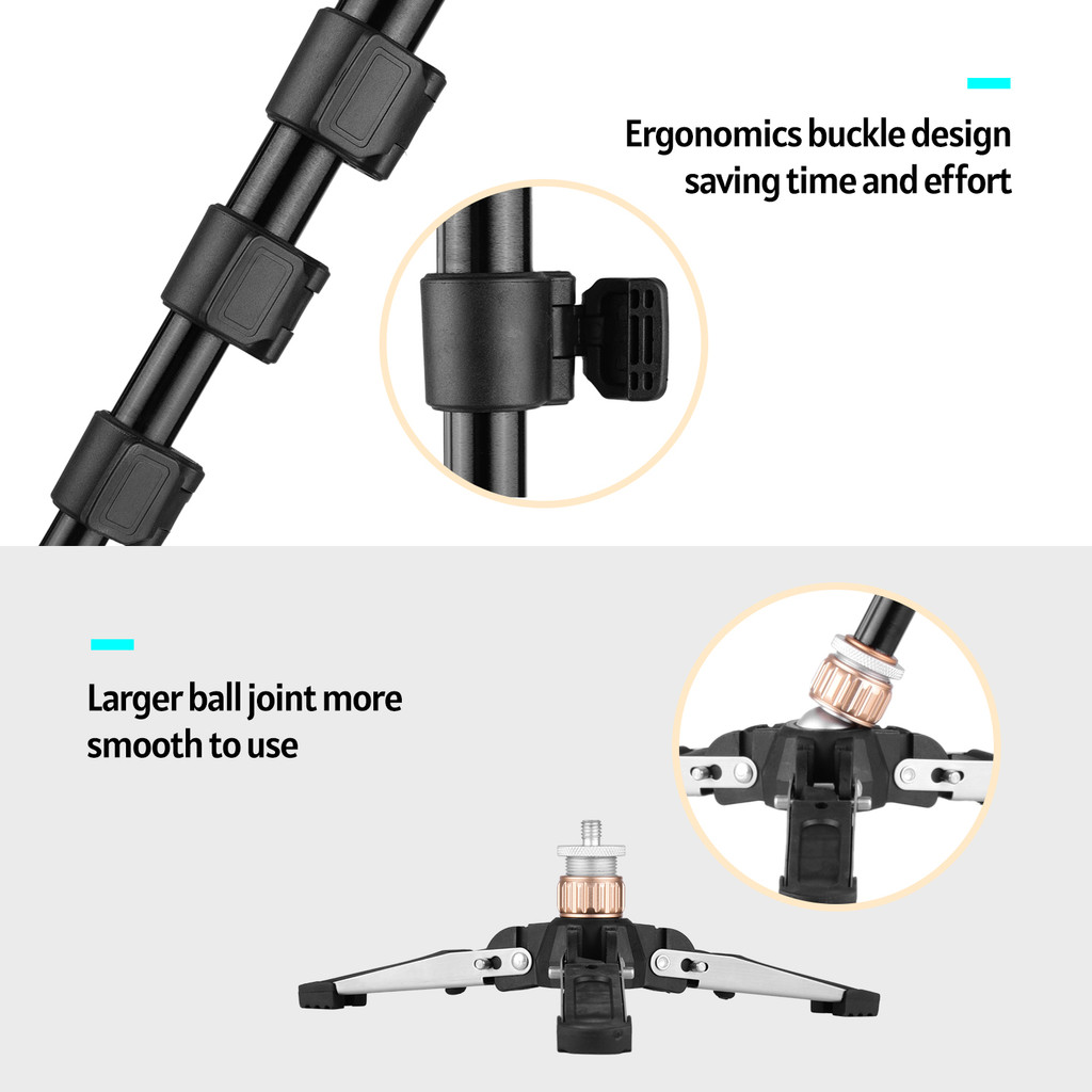ท้องถิ่น Monopod Andoer 173 ซม./68 นิ้วการถ่ายภาพ Monopod ขาตั้งอลูมิเนียม 6 กก.ความจุที่ถอดออกได้ 3 ขาขาตั้งฐาน Pan Tilt Fluid หัวพกพากระเป๋าใช้งานร่วมกับ DSLR
