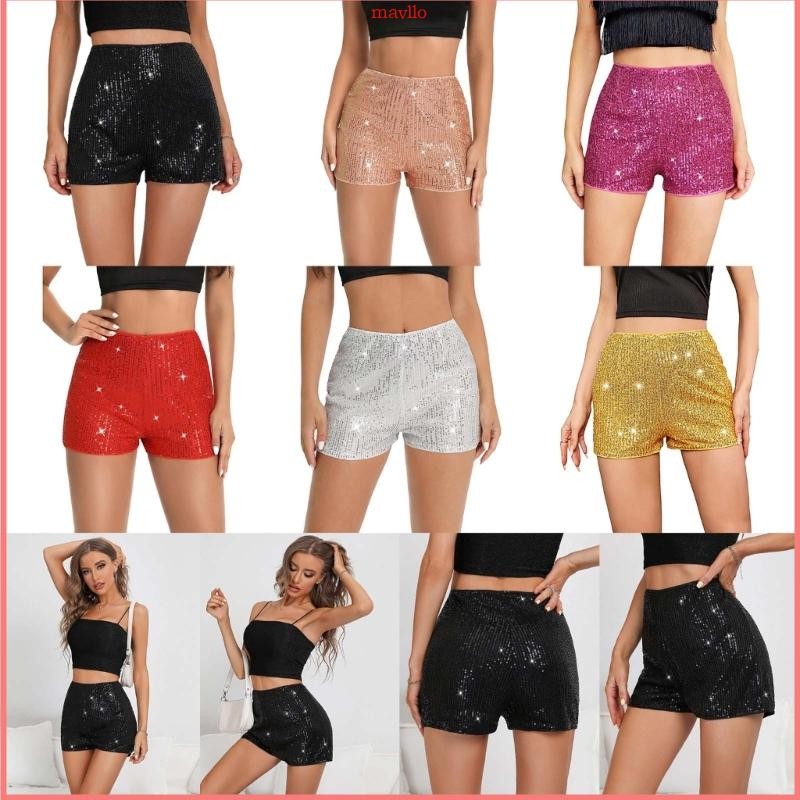 Women's Sequins Shorts  Waist Hot Pants Sparkly Straight Leg Short Clubwear