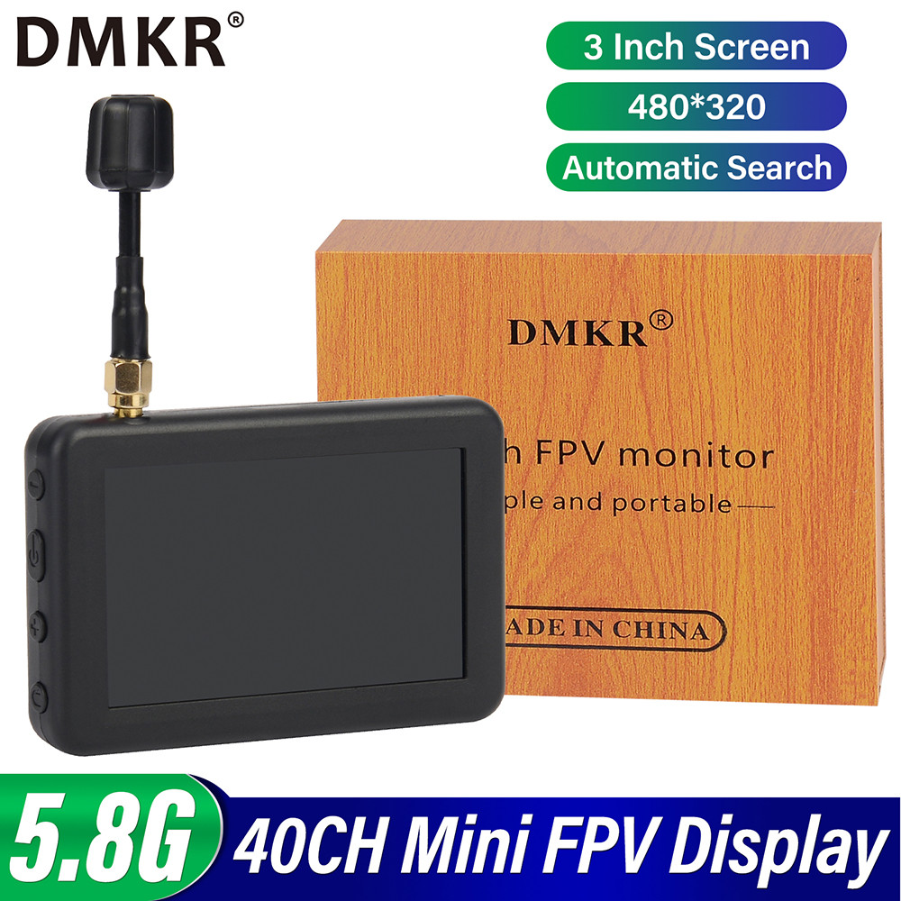 Dmkr 5.8G 40CH จอแสดงผล Mini FPV 3 นิ้ว 480*320 
Build-in แบตเตอรี่ค้นหาอัตโนมัติพร้อมเสาอากาศโคมไฟส