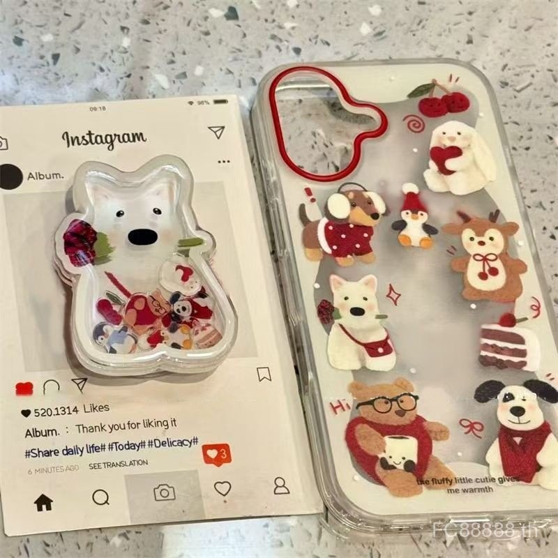 เคสโทรศัพท์มือถือสำหรับ iPhone Rose West Heights Puppy Bracket 16/15Promax/14รุ่นใหม่13/12/11pro เฉพาะกลุ่ม xsmax/XR PLUS สร้างสรรค์ป้องกันการตกรูใหญ่เคสป้องกันแบบครอบทั้งหมด sjx4