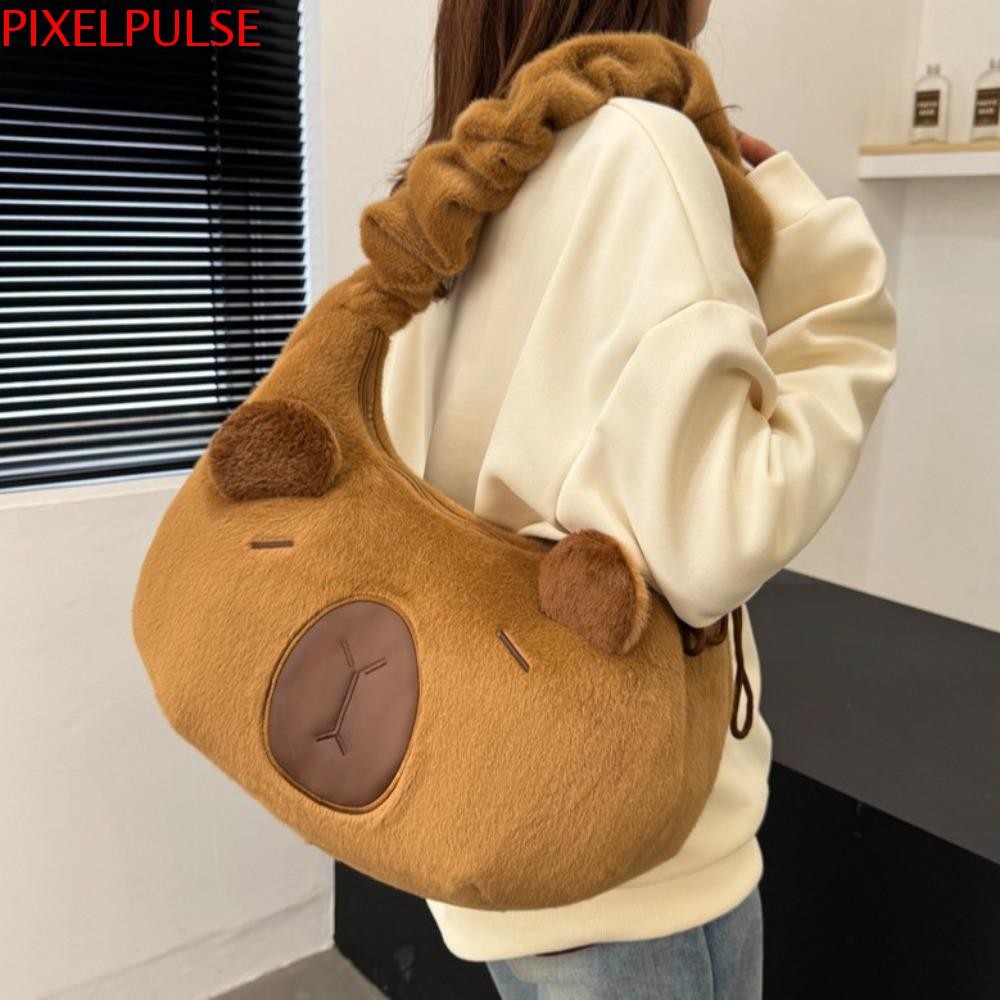 Pixelpulse กระเป๋ากุ๊ยการ์ตูน, กระเป๋าสะพาย Capybara ขนปุยน่ารัก, บุคลิกภาพนุ่มความจุขนาดใหญ่ Kuromi Stitch Underarm Tote Bag ช้อปปิ้ง
