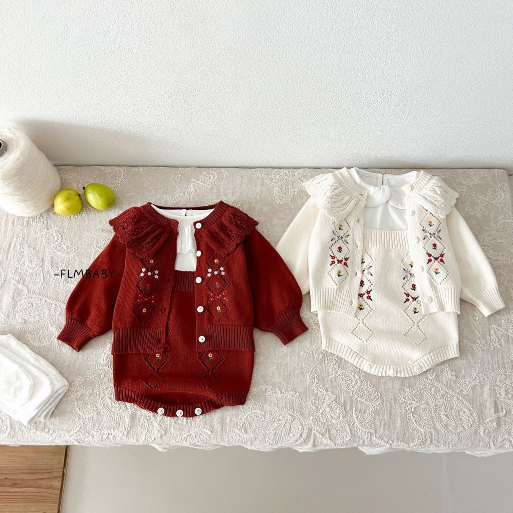 ชุดเด็กทารกฤดูหนาวชุดจั๊มสูทหวานพร้อมเสื้อนอกคาร์ดิแกนชุดเสื้อกันหนาวที่อบอุ่น 0-3 ปี