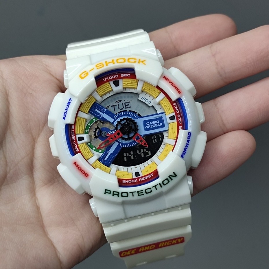 GA-110 Lego series สีขาว GA-110DR-7 X DEE & RICKY UNISEX SPORT WATCH แฟชั่นเรซิ่นสายนาฬิกานาฬิกากันน