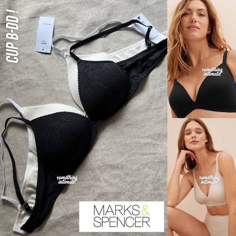 [เนื้อหา 2 ชิ้น] Marks & Spencer LOUIE Comfy Non Wired Fuller Cup Plunge Tshirt Bra ขนาดใหญ่ Banty /