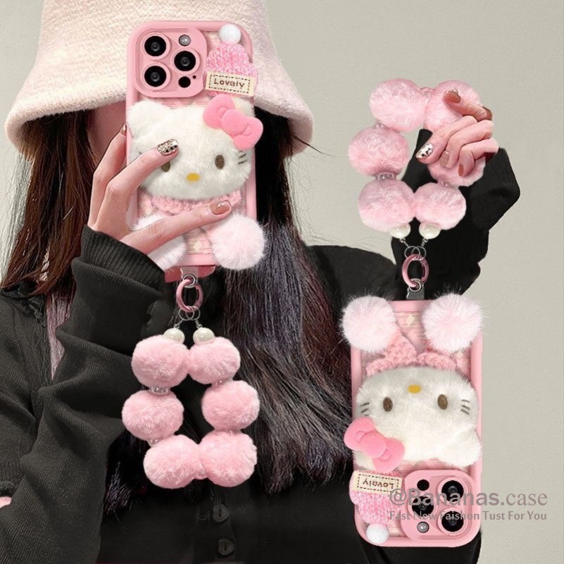 IPhone 17 16 15 14 13 12 11 Pro Max X Xr Xs Max 7 8 Plus SE2020 เคสโทรศัพท์ตุ๊กตาสีชมพู Cat + Lanyard คู่ฝาครอบโทรศัพท์นุ่ม ราคา ถูกที่สุด ดีลบีเคเค