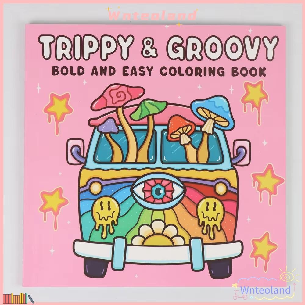WNTEOLAND หนังสือปกอ่อน, Trippy Groovy Painting Gift Coloring Book, Creepy Creatures Cute Painting B