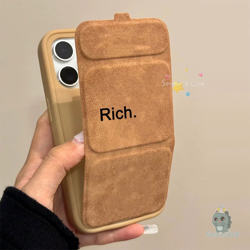 Simple Advanced Rich Word Flip Cover Casing for iPhone 16 15 14 13 12 11 Pro Max Color Creative Solid Cover Placeable Fashion Korean Folding Phone Case