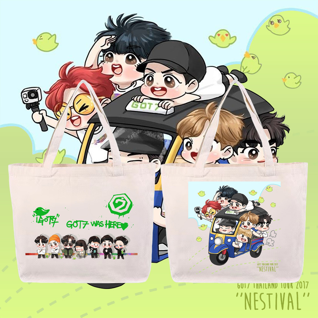 ใหม่ GOT7 IGOT7 เสื้อยืดแฟนคลับ กระเป๋าผ้าใบ "  GOT7 " ลูกนก IGOT7 tote bag