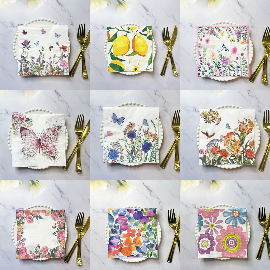 20ชิ้น/แพ็คดอกไม้ใบพืชที่มีสีสันชุบกระดาษผ้าเช็ดปากผ้าขนหนูวันเกิดงานแต่งงานหน้าแรกตกแต่งที่สวยงาม