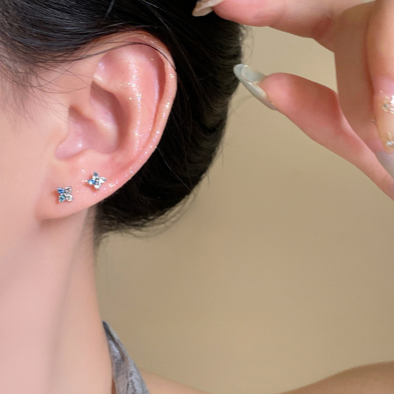 สีฟ้าสีขาว ส925 เงินชุบหูกระดูก สวดมนต์ ต่างหูหูกระดุม เครื่องประดับ - รูปที่ 5