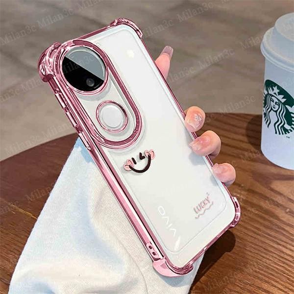 สำหรับ Vivo V60 V50 V40 V30 Y200 เคส Vivo V60 V50 V40 Lite เคส Vivo V40 V30 Pro เคส Smiley Soft Shell ใสชุบไฟฟ้าหนากันกระแทก เคสโทรศัพท์มือถือ