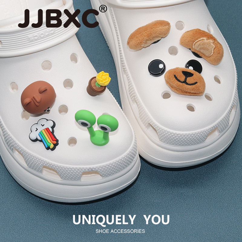JJBXC ตัวติดรองเท้า charm หัวเข็มขัดตุ๊กตาหมีขนปุย แบบสามมิติ น่ารัก สำหรับตกแต่งรองเท้า อุปกรณ์ตกแต่งรองเท้า