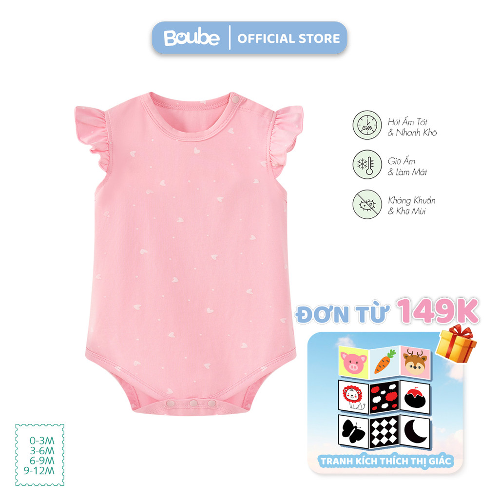 บอดี้ชิป จั๊มสูทสามเหลี่ยมแขนระบายรูปหัวใจสีชมพูสําหรับทารกแรกเกิดและเด็กหญิงทารก โบube ผ้าคอตตอนออร