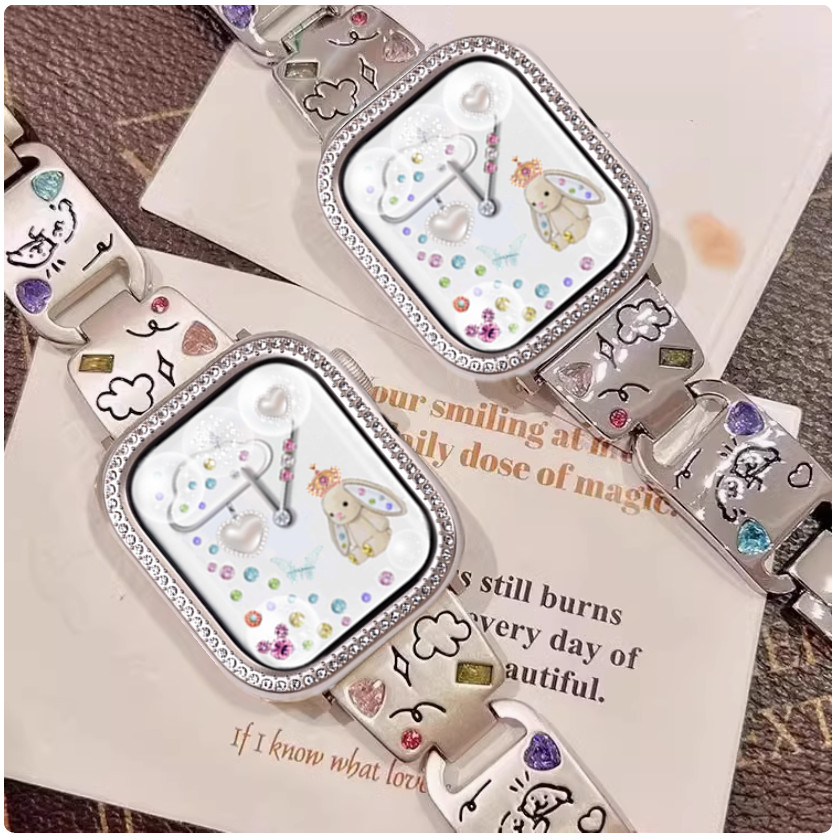 Inlaid Gemstone Watch Strap Case For Redmi watch 6 สาย Redmi Watch 5 Active สาย Bling เคส Redmi Watch 5 Active Case Redmi Watch 5 lite สาย Redmi watch 6 Strap Redmi Watch 3 active Case Diamond Frame Metal Redmi Watch 5 lite Strap สาย Redmi Watch 5 Case