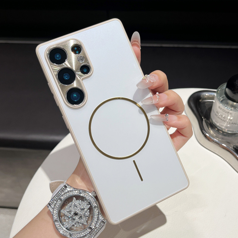 เคสโทรศัพท์ชาร์จไร้สายแม่เหล็กเคลือบ AG สำหรับ Samsung Galaxy S25 Ultra Plus S24 S23 Ultra Plus ปกป้องเลนส์เต็มรูปแบบ แข็งแรงกันกระแทก