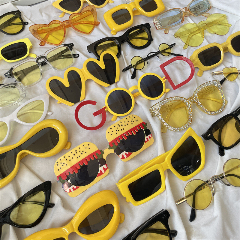 แฟชั่นผู้หญิงผู้ชายแว่นกันแดดกรอบใหญ่สีเหลือง