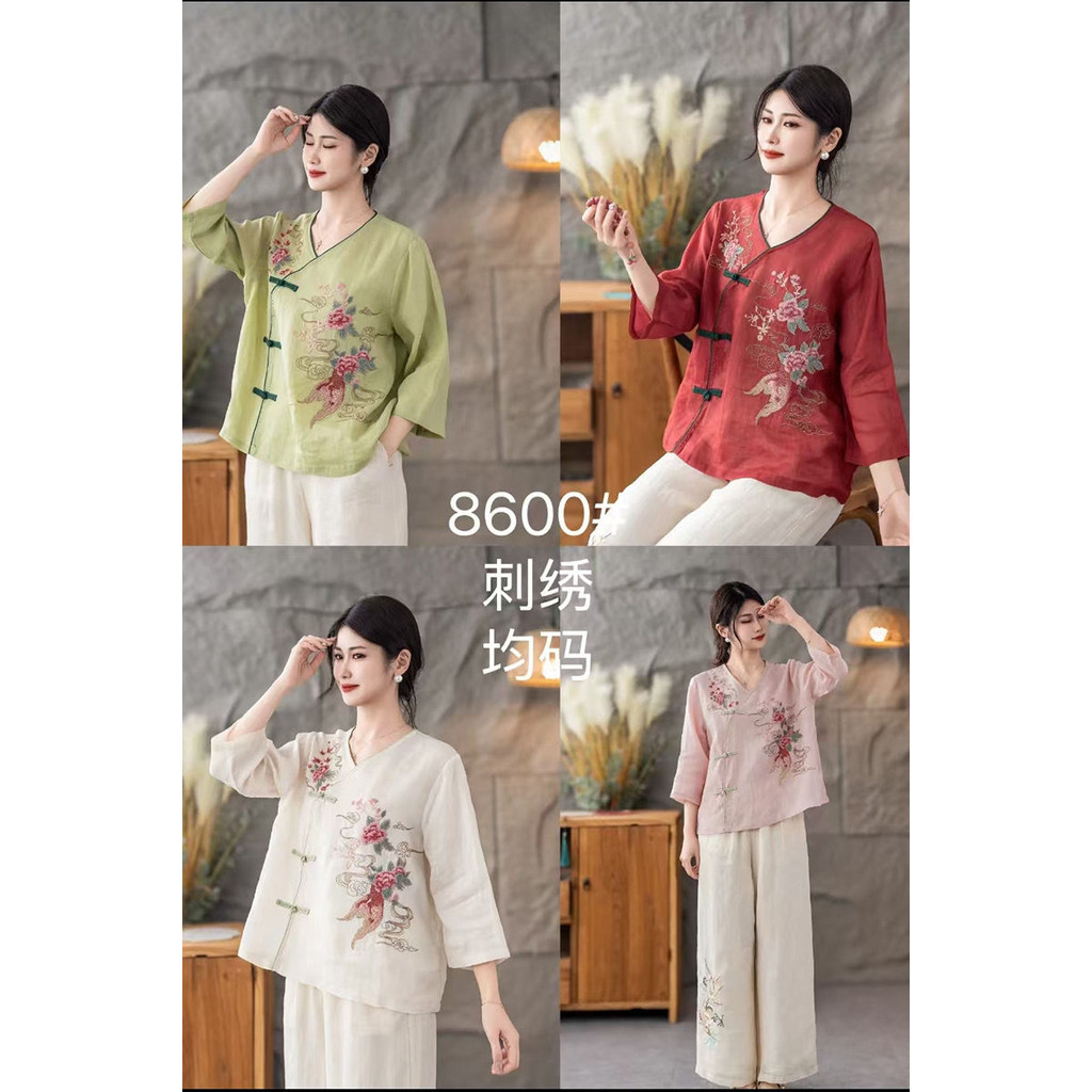 สไตล์แห่งชาติย้อนยุคผ้าฝ้ายผ้าลินินสไตล์จีนฤดูร้อนคาร์ดิแกนแนวทแยงด้านบนวรรณกรรมหัวเข็มขัดชาติพันธุ์อุตสาหกรรมหนักปักเสื้อ - รูปที่ 6