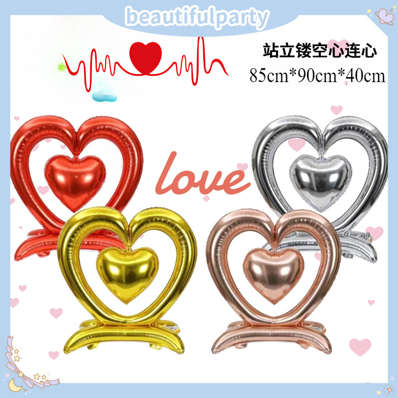 3D Hollow Out Standing Love Heart Balloon Self Standing Heart ฟอยล์บอลลูนสําหรับข้อเสนองานแต่งงานอุป