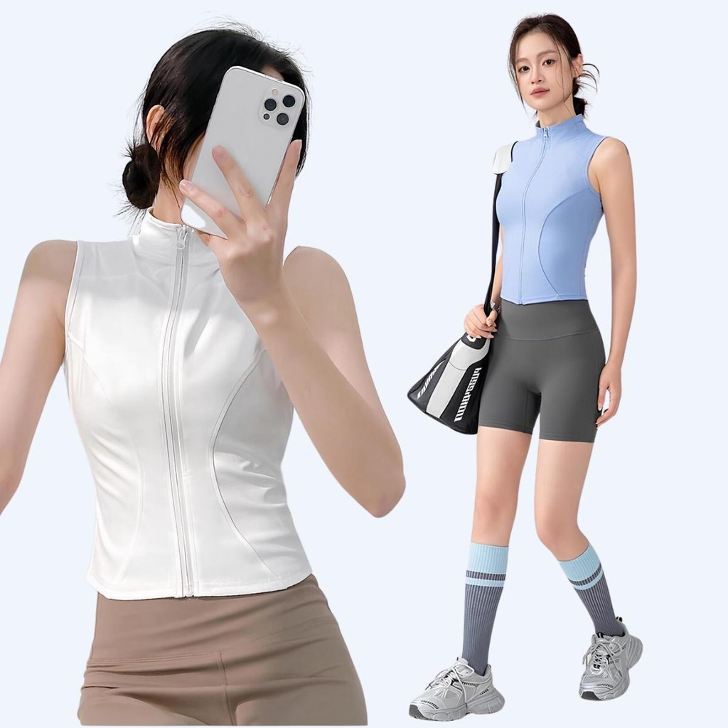 เเสื้อแจ็คเก็ตแขนกุดผู้หญิง ทรงสลิมฟิต ซิปรูด ระบายอากาศ ซับเหงื่อ ใส่สบาย S-2XL เสื้อกล้ามออกกำลังกาย ผู้หญิง