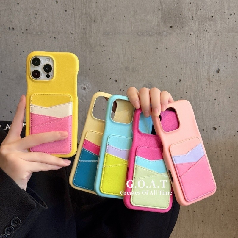 🚀G.O.A.T🟣🟡 Macaron สีหนังจระเข้ 6 กระเป๋าการ์ดสีสําหรับ iPhone 17 pro Max iPhone 17 16 12 15 14 13 P
