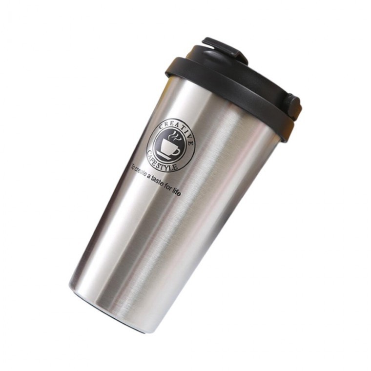 แก้วน้ําสุญญากาศสไตล์คาเฟ่ (450มล. สีเงิน) DK61