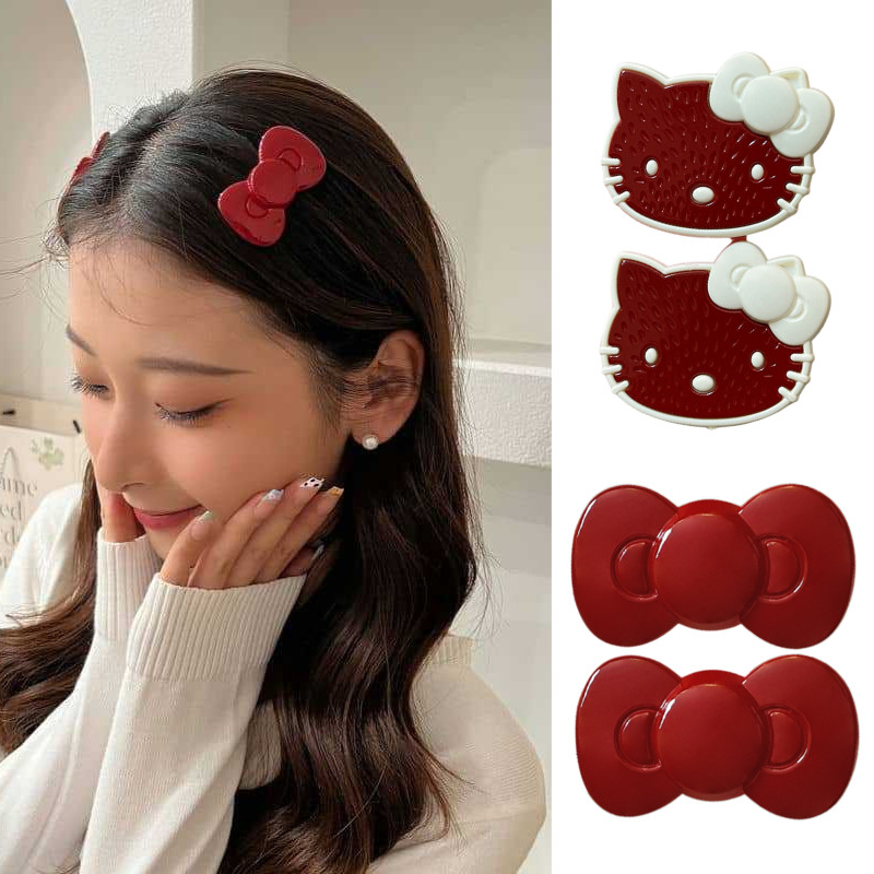 กิ๊บติดผมเจ้าหญิง Hello Kitty ใหม่- กิ๊บติดผมโบว์สีแดงน่ารักสําหรับผู้หญิง