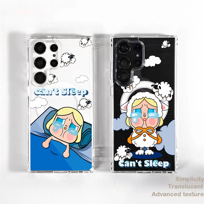 การ์ตูน POP MART Crybaby นอนไม่หลับแกะ Magnetic Acrylic Clear Case Samsung S25 Ultra S24Ultra S24 Plus S25+ S23U S22 Ultra S22+ S23FE กันกระแทก