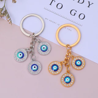 ประณีต Rhinestone Evil Eyes จี้ Key แหวน Good Lucky โลหะตุรกี Blue Eyes แหวนกุญแจรถกระเป๋าเป้สะพายหลัง Accessorries