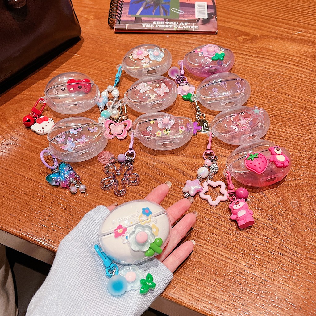 Huawei Freebuds 5i Tpu กรณีน่ารักการ์ตูน DIY hello Kitty ดอกไม้พร้อมโซ่ Huawei Freebuds 6i SE2 หูฟังไร้สายบลูทูธกรณีป้องกันกรณี