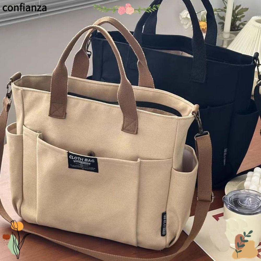 Confianza กระเป๋าผ้าแคนวาส,กระเป๋าถือสะพายข้างหลายใบแบบใช้ซ้ําได้,กระเป๋าช้อปปิ้งผู้หญิงแฟชั่นความจุขนาดใหญ่แบบสบายๆ