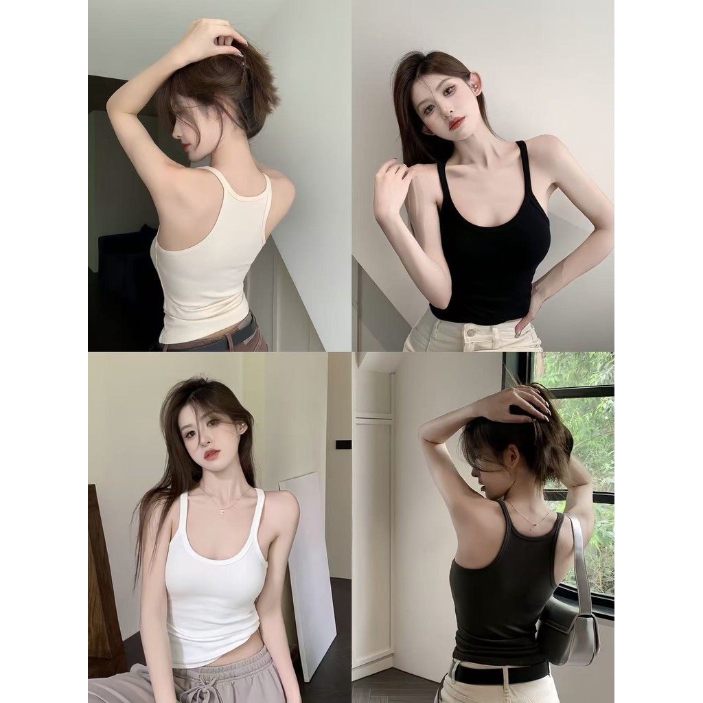 Vivian เสื้อกล้าม แขนกุด สีพื้น ผ้ายืด สายสปาเก็ตตี้ สลิมฟิต ใส่สบาย สไตล์ลำลอง หลากสี ส่งไวจากไทย#FY130