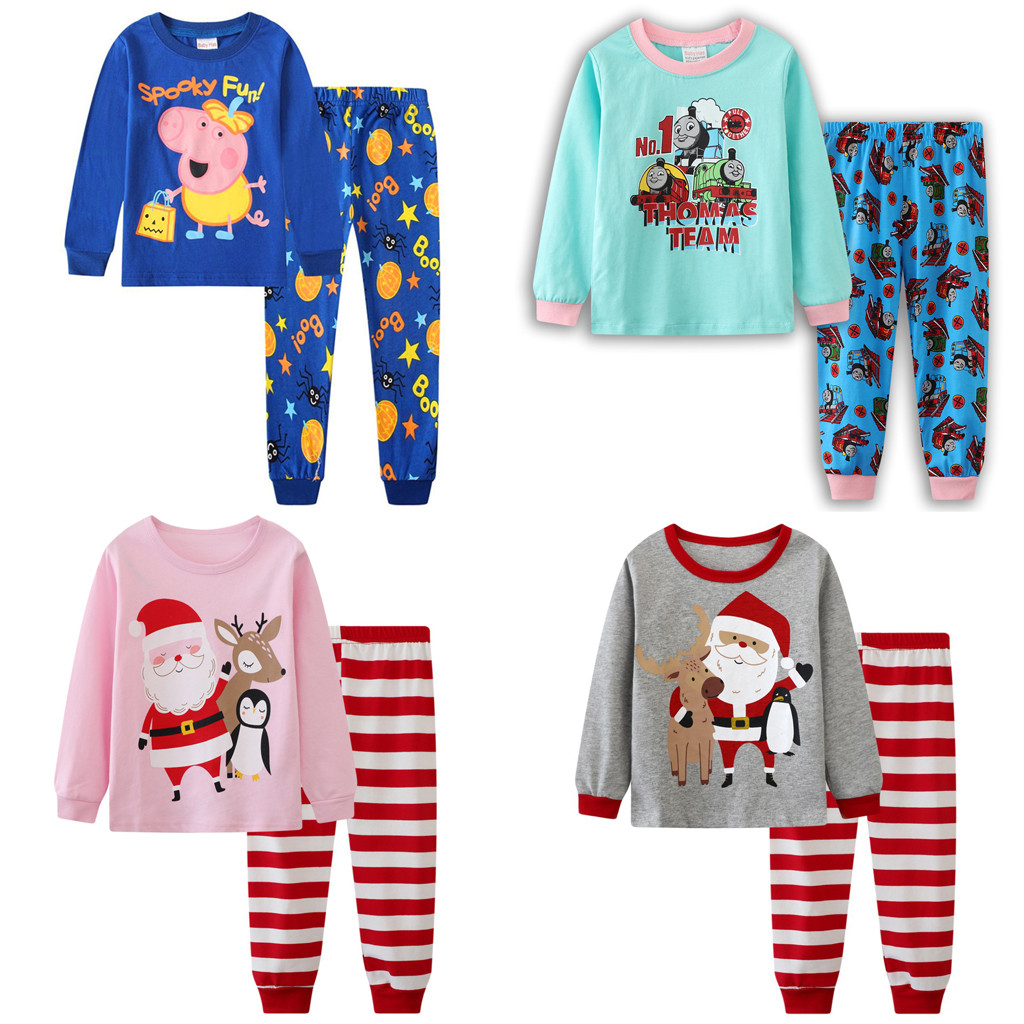 การ์ตูนเด็กสาวแขนยาวชุดนอนชุดเด็กทารกคริสต์มาส Santa Casual ชุดนอนการ์ตูน Homewear